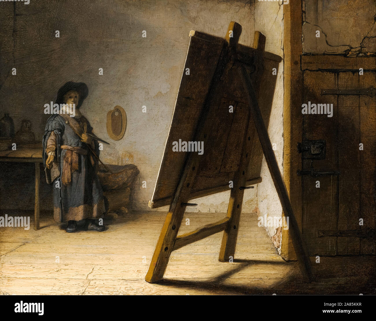 Rembrandt van Rijn, The Artist in his Studio, painting, 1626-1628 [SPE2A85KKR]