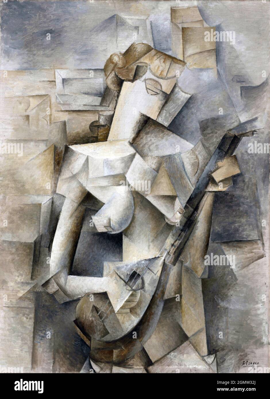 Pablo Picasso. (Spanish, 1881-1973). Girl with a Mandolin (Fanny Tellier). Paris, late spring 1910. Oil on canvas. [SPE2GMW32J]