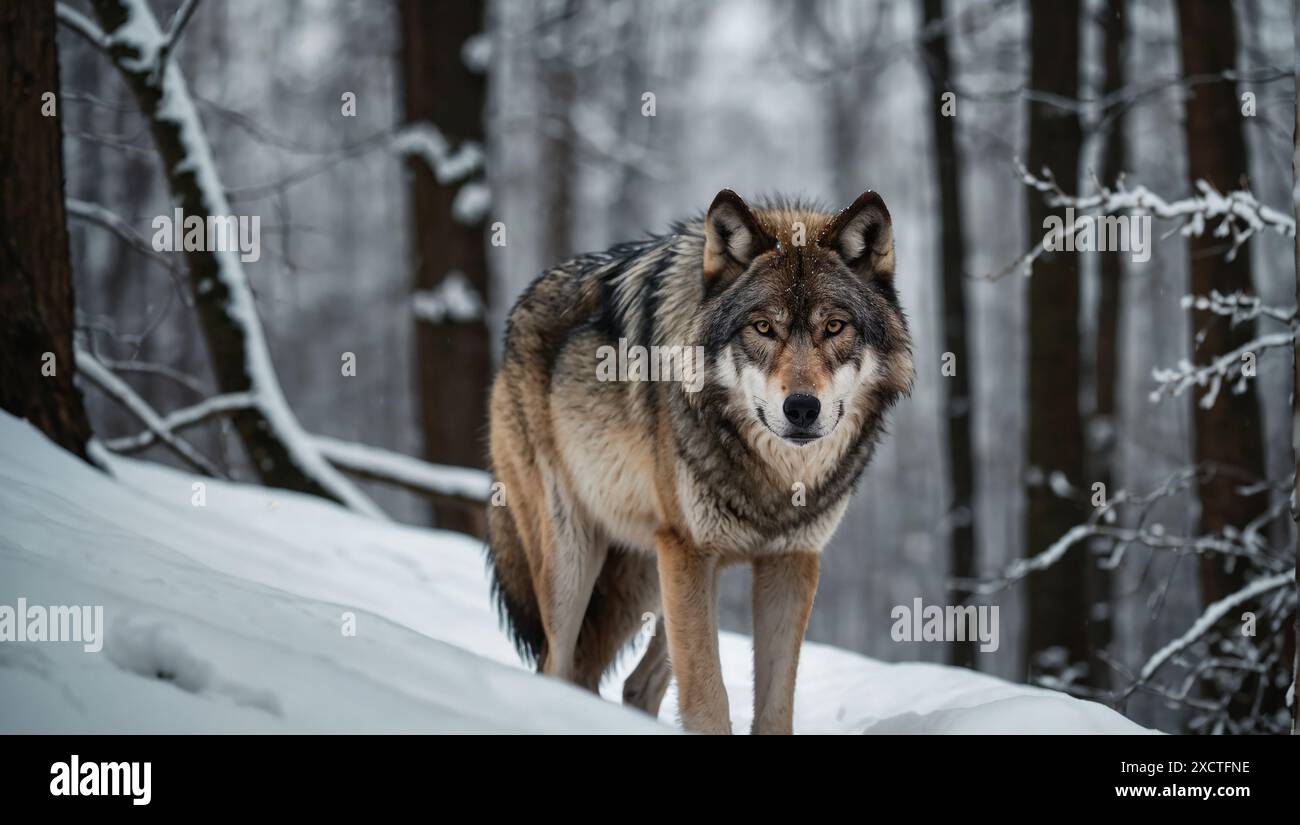 wolf standing on a forest path in winter close-up. [SPE2XCTFNE]