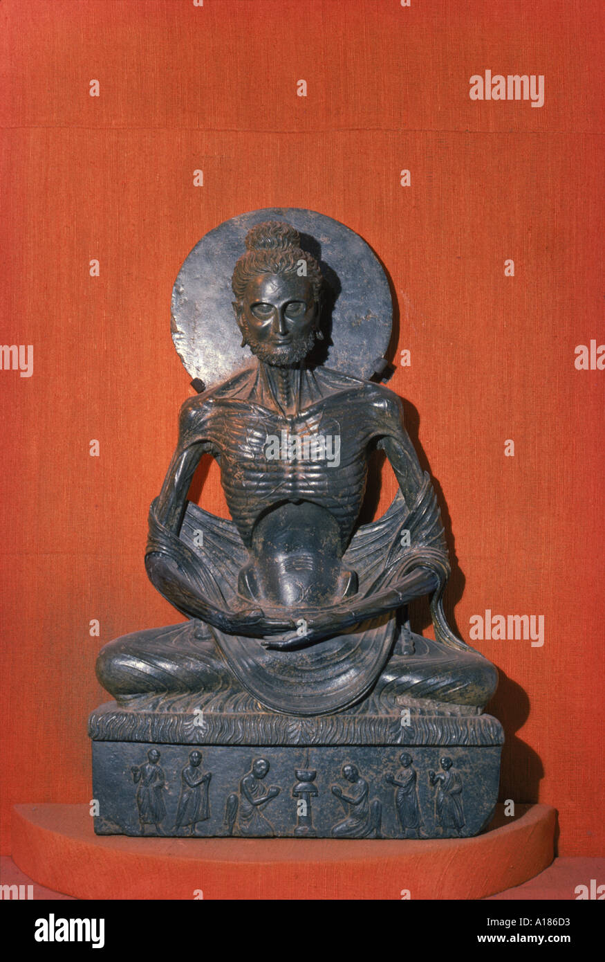 Statue of the fasting or emaciated Buddha in the Museum at Lahore Pakistan Asia R Harding [SPEA186D3]