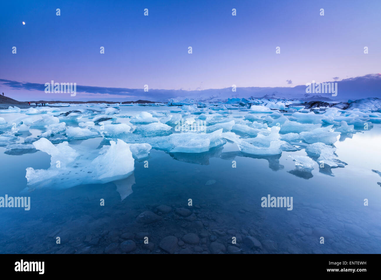 Iceland landscape - Sunset and the moon at Jokulsarlon Lagoon, Vatnajokull National Park, Iceland [SPEENTEWH]
