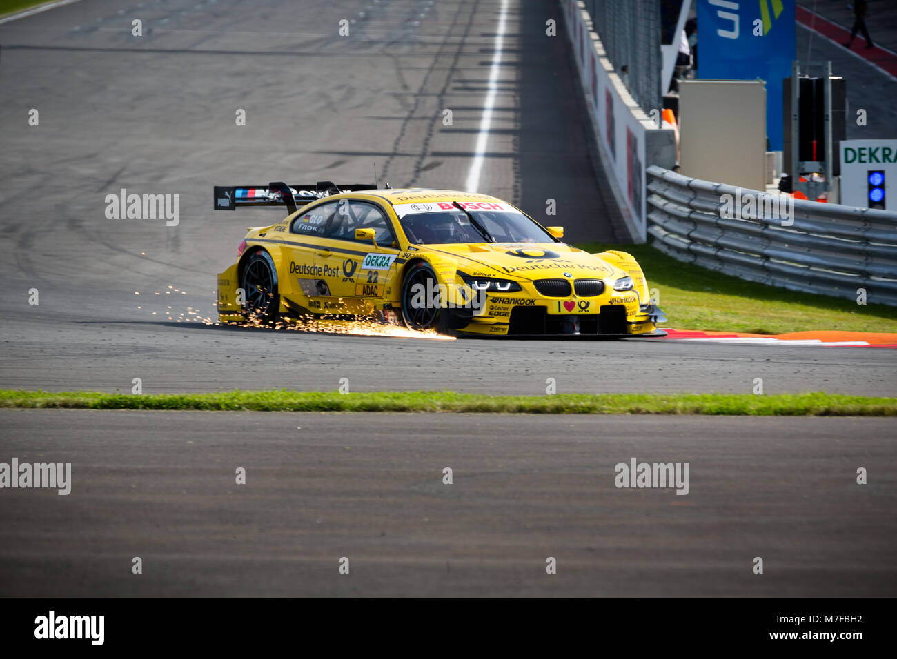 The BMW M3 DTM car participates at the Deutsche Tourenwagen Masters motor racing series on the Moscow Raceway route in Moscow region, Russia [SPEM7FBH2]